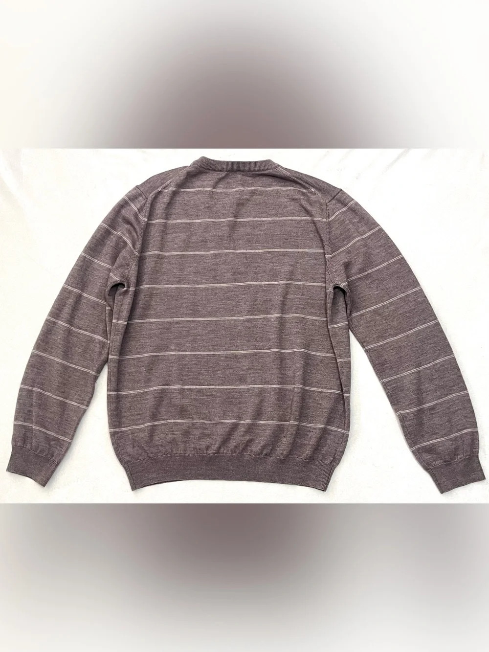 Saks Fifth Avenue Light Brown Striped Crewneck Wool Blend Sweater Women’s XL